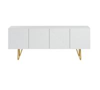 Mueble TV de diseño 140 cm con grabados grabado de metal blanco y dorado OZEN