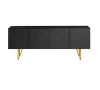 Mueble TV de diseño en negro y metal dorado 140 cm OZEN