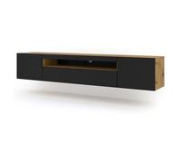 Mueble tv de pared 3 puertas 200 cm aurus negro y madera