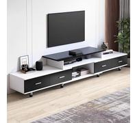 Mueble TV extensible 120-170 cm, 4 cajones y 3 estantes, mueble Tele blanco y negro, mueble de TV con almacenamiento, banco de TV para salón o dormitorio, diseño moderno
