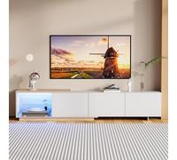 Mueble TV extensible 160-240 cm, mueble de TV moderno con luces LED variables, mueble de TV con almacenamiento, mueble Tele con 3 cajones y espacio de almacenamiento abierto, banco de TV para salón