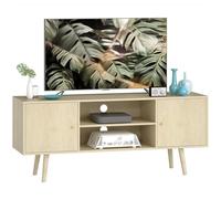Mueble TV HOMCOM 120 cm, mueble TV para televisores de hasta 55" con 2 armarios y 2 estantes abiertos, banco TV moderno para salón, dormitorio, efecto madera natural