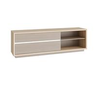 Mueble TV L. 185 cm decoración Madera de roble y pino con almacenamiento 2 cajones 2 nichos e iluminación LED integrada - Ambiente moderno y luminoso - Freya