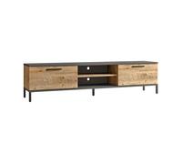 [en.casa] Mueble TV 160 con 2 Salidas de Cables Mesa de Tele Mueble de Salón con 2 Puertas y 2 Estantes Metal/Aglomerado 39 x 160 x 35 cm - Roble Rústico/Antracita