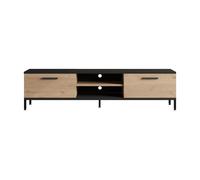 [en.casa] Mueble TV 160 con 2 Salidas de Cables Mesa de Tele Mueble de Salón con 2 Puertas y 2 Estantes Metal/Aglomerado 39 x 160 x 35 cm - Efecto Roble/Negro