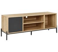 Mueble TV madera clara gris negro 140 x 40 cm MDF armario estantes Moines