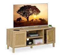 Relaxdays Mueble TV, Diseño Ratán, Mesa para Televisiones hasta 50", Efecto Madera, 48x115x40 cm, Cómoda Tele, Natural