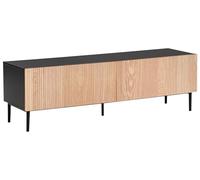 Mueble TV moderno 2 cajones frente acanalado MDF madera clara sala de estar negro Blythe