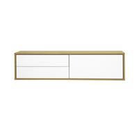 Mueble TV mural acabado blanco y madera clara roble L120 cm FLEXO