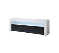 Mueble tv salón comedor blanco/negro 140x35x50,5 2 puertas led aker muebles bonitos