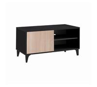 Mueble tv salón comedor negro/sonoma 100x29,5x42,5 1 puerta kai muebles bonitos