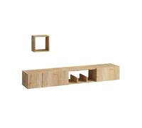 Calicosy Mueble TV Suspendido 1 Nicho 3 Puertas Y 1 Estante Mural Decoración Roble Zafiro L180 Cm - Avior