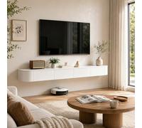 Mueble TV Suspendido 240 Cm Soporte Flotante para TV con Almacenamiento Mueble De TV Montado En Pared con Puertas Abatibles Consola Multimedia para Salón Y TV 43 A 95 Pulgadas(White,140cm)