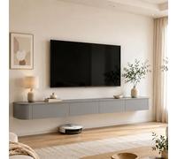 Mueble TV Suspendido 240 Cm Soporte Flotante para TV con Almacenamiento Mueble De TV Montado En Pared con Puertas Abatibles Consola Multimedia para Salón Y TV 43 A 95 Pulgadas(Gray,200cm)