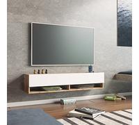 Mueble TV Suspendido con Espacio de Almacenaje Mesa Tele de Pared con 2 Puertas y 2 Estantes Aglomerado 140 x 32 x 30 cm Roble Rústico/Blanco