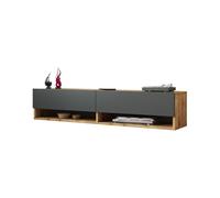 [en.casa] Mueble TV Suspendido con Espacio de Almacenaje Mesa Tele de Pared con 2 Puertas y 2 Estantes Aglomerado 140 x 32 x 30 cm Roble Rústico/Antracita