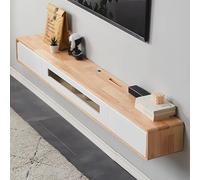 Mueble TV Suspendido Moderna con 2 Cajones, Madera Mueble TV Flotante Pintura de Alto Brillo, Con panel de puerta de vidrio, Consola Multimedia no Requiere Montaje (Color madera+blanco, 140cm)