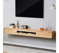 Mueble TV Suspendido Moderna con 2 Cajones, Madera Mueble TV Flotante Pintura de Alto Brillo, Con panel de puerta de vidrio, Consola Multimedia no Requiere Montaje (Color de la madera, 120cm)