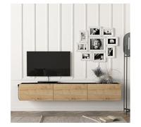 [en.casa] Mueble TV Suspendido Mesa TV Flotante con 3 Compartimientos Puertas Abatibles Aglomerado 180 x 31 x 30 cm - Negro y Roble
