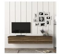 [en.casa] Mueble TV Suspendido Mesa TV Flotante con 3 Compartimientos Puertas Abatibles Aglomerado 180 x 31 x 30 cm - Nogal