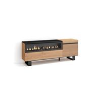 Mueble tv, televisión, muebles de salón, almacenaje, 150x35x57cm, para tv hasta 65", chimenea eléctrica, diseño industrial, estilo moderno, roble