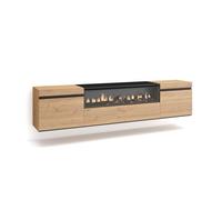 Skraut home Mueble tv efecto madera roble y negro 200x35x45 chimenea efecto fuego