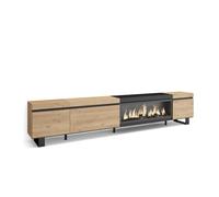 Mueble tv, televisión, muebles de salón, almacenaje, 288x35x57cm, para tv gran formato, chimenea eléctrica xxl, diseño industrial, estilo moderno, roble y negro