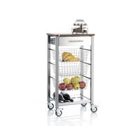 Mueble verdulero, armazón lacado en color aluminio, frontal del cajón en inox y tablero color Cerezo.