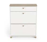 Demeyere Meuble à Chaussures 2 Abattants et 1 Tiroir, Décor Chêne Kronberg et Blanc, Style Contemporain, pour Entrée, L80,8 x P24,4 x H104,3 cm