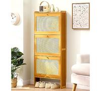 Mueble Zapatero de Bambú con Puertas Abatibles, Organizador De Zapateros Independiente para Tacones Botas Zapatillas, Gabinete de Zapatos Delgado para Entrada, Pasillo(50x17x120cm(20x7x47inch), Wood)