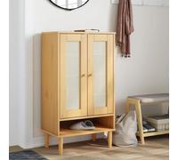 Mueble zapatero de madera maciza SENJA en aspecto de ratán marrón, 59,5 x 35 x 107 cm, organizador de zapatos y zapatero para muebles de pasillo del hogar