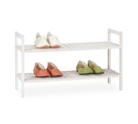 Relaxdays Mueble Zapatero Apilable, Zapatero con 2 Baldas, Nogal, Rústico, hasta 6 Pares de Zapatos, 41x69x27 cm, Blanco