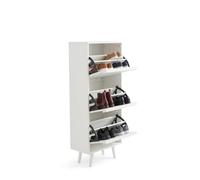 Mueble Zapatero Estrecho de 3 Puertas abatibles, Minimalista, Color Blanco Seda, 136x50x26 cm