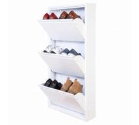 Mueble Zapatero Estrecho para Recibidor y Pasillo - Armario Zapatero Abatible de 3 Puertas con Balda Ajustable, Capacidad 6 Pares, Sistema Antivuelco y Diseño Slim (13,5 x 50 x 103 cm), Color Blanco