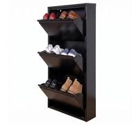 Mueble Zapatero Estrecho para Recibidor y Pasillo - Armario Zapatero Abatible de 3 Puertas con Balda Ajustable, Capacidad 6 Pares, Sistema Antivuelco y Diseño Slim (13,5 x 50 x 103 cm), color Negro