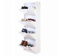 Mueble Zapatero Estrecho para Recibidor y Pasillo - Armario Zapatero Abatible de 4 Puertas con Balda Ajustable, Capacidad 8 Pares, Sistema Antivuelco y Diseño Slim (13,5 x 50 x 136,5 cm), color Blanco