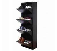 Mueble Zapatero Estrecho para Recibidor y Pasillo - Armario Zapatero Abatible de 4 Puertas con Balda Ajustable, Capacidad 8 Pares, Sistema Antivuelco y Diseño Slim (13,5 x 50 x 136,5 cm), Color Negro