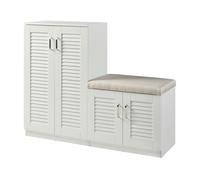 [en.casa] Mueble Zapatero Løten Armario con 9 Compartimentos para 18 Pares de Calzados + Banco Zapatero Puertas de Rejilla Buena Ventilación 97 x 120 x 36 cm - Blanco