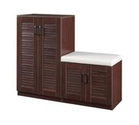 Mueble zapatero løten + banco 9 compartimentos para 18 pares mdf 97 x 120 x 36 cm - efecto wengué [en.casa]