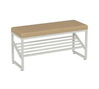 mueble zapatero Organizador de zapatos entrada con asiento acolchado, banco 2 niveles estantes almacenamiento metal duradero y piel sintética zapatero pequeño(Light Coffee,60*30*40CM)