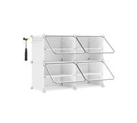 SONGMICS Mueble Zapatero Plástico, 4 Compartimentos para 16 Pares de Zapatos, con Puertas, Estructura de Acero y Estantes de Plástico, Armario para Dormitorio, Blanco Nube y Transparente LPC032W01