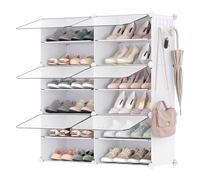 Mueble Zapatero Plástico, 6 Compartimentos para 24 de Zapatos, con Puertas, Estructura de Acero y Estantes de Plástico, Armario para Dormitorio