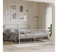 Muebles, camas y accesorios, camas y marcos de cama, marco de cama de metal sin colchón con estribo, color blanco, 183 x 213 cm