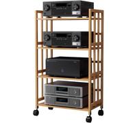 Muebles de alta fidelidad estéreo - Torre multimedia AV de 4 niveles con ruedas, estante de audio para cine en casa y soporte de almacenamiento de CD sobre ruedas, elegante soporte de suelo para