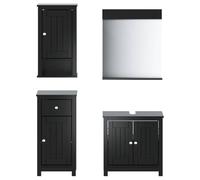 Muebles de baño 4 piezas Berg negro madera de pino macizo | Armario de pared, espejo de cortesía, almacenamiento espacioso, superficie pintada UV, fijaciones de pared no incluidas