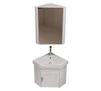 Muebles de Baño de Esquina Pequeño con Lavabo y Espejo Muebles Flotante Moderno con Grifo para Espacios Pequeños, Cuarto de Visitas, Baño Compacto(White,48cm(19''))