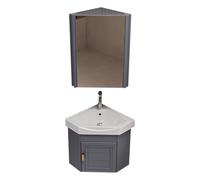 Muebles de Baño de Esquina Pequeño con Lavabo y Espejo Muebles Flotante Moderno con Grifo para Espacios Pequeños, Cuarto de Visitas, Baño Compacto(Gray,38cm(15''))