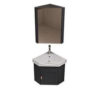 Muebles de Baño de Esquina Pequeño con Lavabo y Espejo Muebles Flotante Moderno con Grifo para Espacios Pequeños, Cuarto de Visitas, Baño Compacto(Black,48cm(19''))