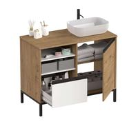 Muebles de baño támesis pack moderno roble gold y blanco (con lavabo cerámico) 51 cm