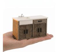 Muebles de casa de muñecas a escala 1/12, gabinete de lavabo en miniatura de madera con cajón y puertas que se pueden abrir (gris)